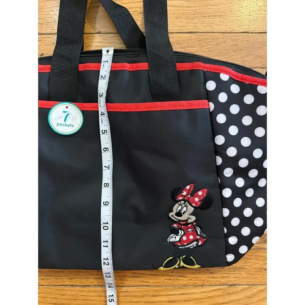 Disney Baby Minnie Mouse Diaper Bag 5 Piece Set Black Polka Dot Tote